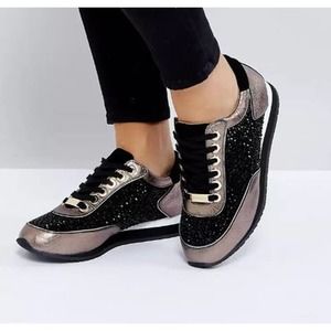 NWOT Carvela Lemmy Metallic Gem Trainers Sneaker Lace-Up Size 6US